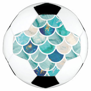 Bubbly Aqua turquoise marble mermaid fish scales Soccer Ball
