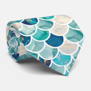 Bubbly Aqua turquoise marble mermaid fish scales Tie