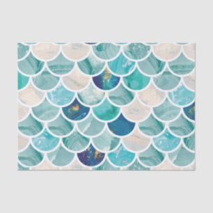 Bubbly Aqua turquoise marble mermaid fish scales Tissue Paper