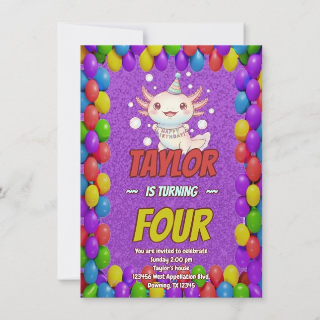 Bubbly Axolotl Baby Shower Invite (Front)