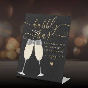 Bubbly Bar Bridal Shower Wedding Black And Gold Pedestal Sign