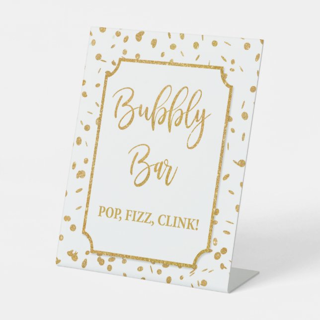 Bubbly Bar Gold Confetti Pedestal Sign (Front)