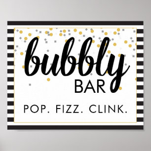 Bubbly Bar Party Sign Black and Gold