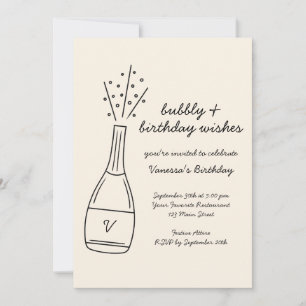 Bubbly Birthday Wishes Popping Champagne Bottle Invitation