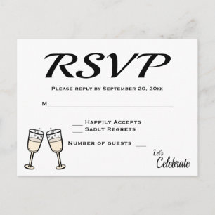 Bubbly Black, White RSVP Wedding Champagne Glasses Invitation Postcard