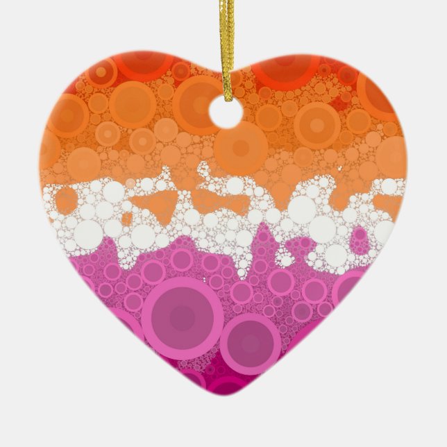 Bubbly Bohemian Groovy Abstract Lesbian Pride Flag Ceramic Ornament (Front)