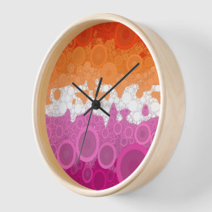 Bubbly Bohemian Groovy Abstract Lesbian Pride Flag Clock