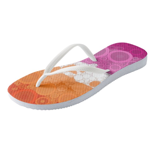 Bubbly Bohemian Groovy Abstract Lesbian Pride Flag Flip Flops (Angled)