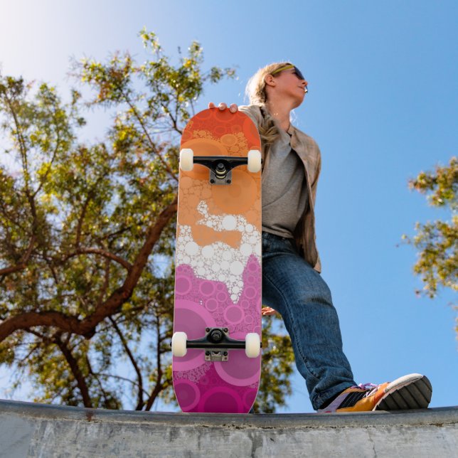 Bubbly Bohemian Groovy Abstract Lesbian Pride Flag Skateboard (Outdoor 1)