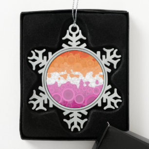 Bubbly Bohemian Groovy Abstract Lesbian Pride Flag Snowflake Pewter Christmas Ornament
