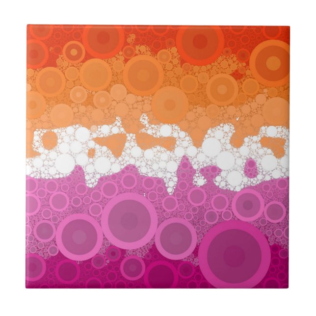 Bubbly Bohemian Groovy Abstract Lesbian Pride Flag Tile (Front)