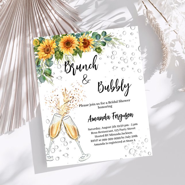 Bubbly Bridal Shower brunch sunflowers invitation (Creator Uploaded)