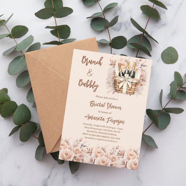 Bubbly brunch beige peach roses Bridal Shower Invitation (Creator Uploaded)