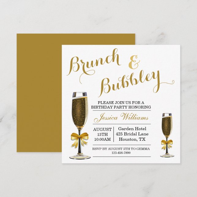 Bubbly & Brunch Birthday Party Invitation (Front/Back)
