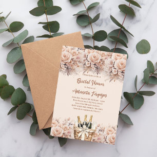Bubbly brunch cream beige roses Bridal Shower Invitation