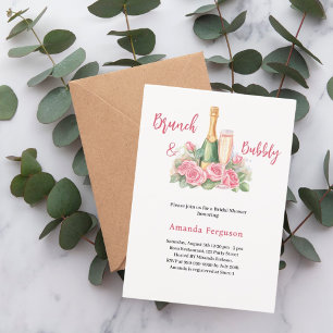 Bubbly brunch pink florals elegant Bridal Shower Invitation