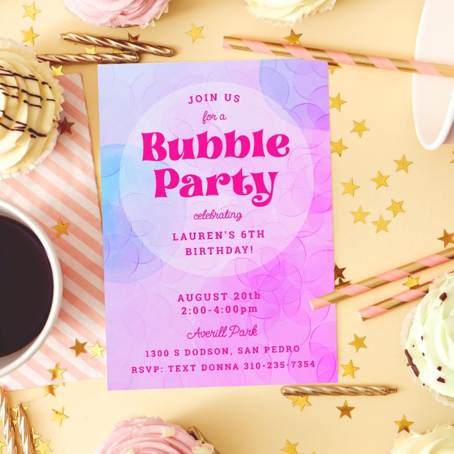 Bubbly Bubble Party Birthday Party Purple Hot Pink Invitation (Creator Uploaded)