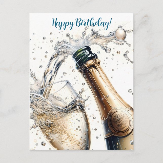 Bubbly champagne Happy Birthday Postcard (Front)