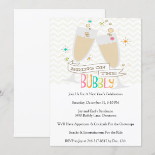 Bubbly Champagne New Years Eve Party Invitation