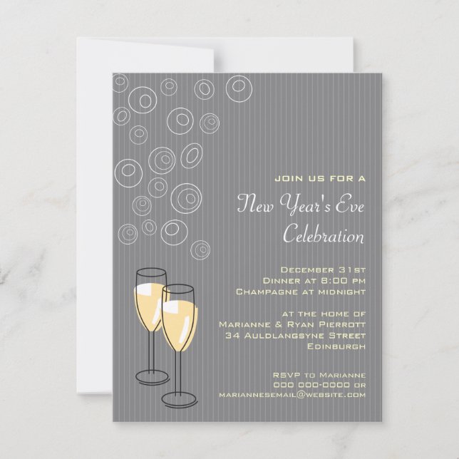 Bubbly Champagne New Years Invitation (Front)
