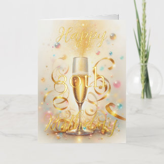 Bubbly Chanpagne Gold Streamers Milestone Birthday Foil Greeting Card