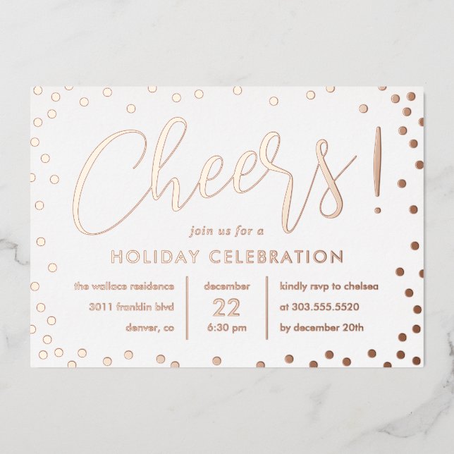 Bubbly Cheer Foil Holiday Party Invitation (Front)