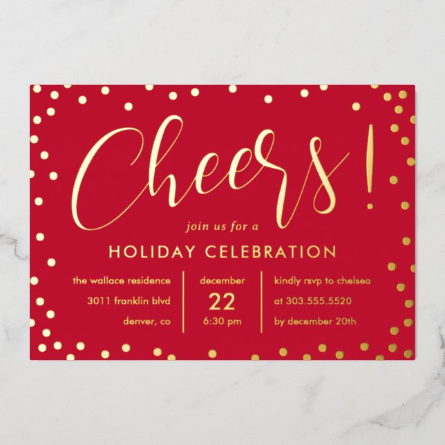Bubbly Cheer Foil Holiday Party Invitation (Front)