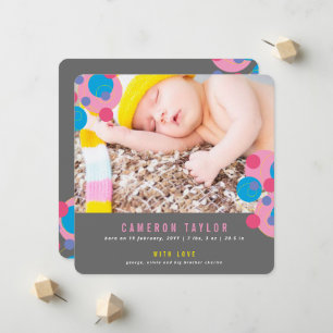 Bubbly Circles Baby Girl Photo Faire-part de naiss