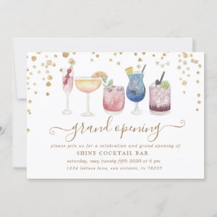 bubbly cocktails gold and glitter grand opening invitation