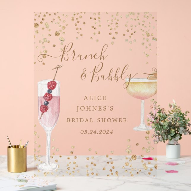Bubbly Cocktails Gold Glitter Bridal Brunch Acrylic Sign (Wedding)