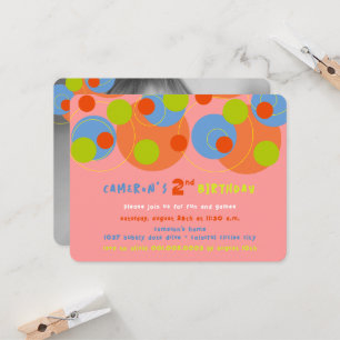 Bubbly Colourful Dots Kid Photo Girl Birthday Part Invitation