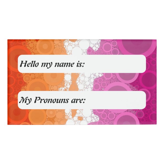 Bubbly Customizable Abstract Lesbian Pride Flag    Name Tag (Front)