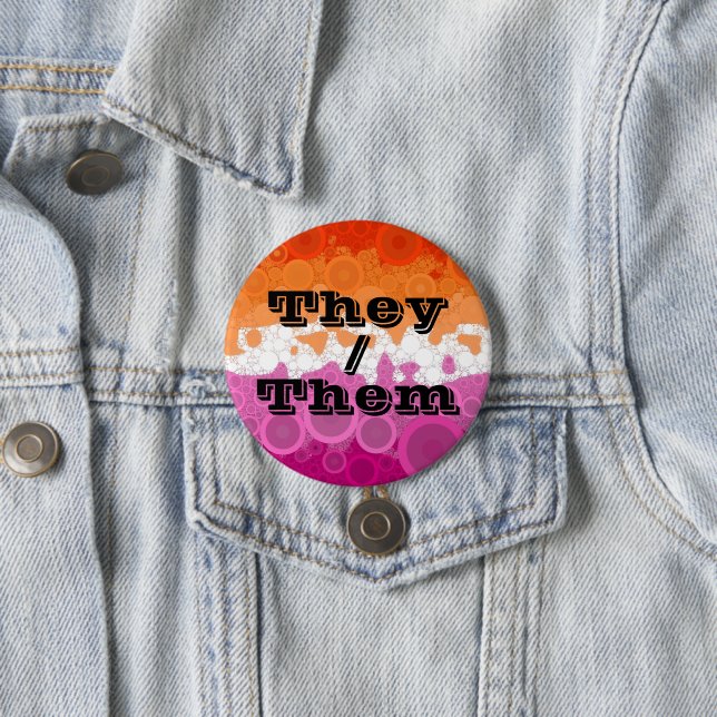 Bubbly Customizable Pronoun Lesbian Pride Flag 3 Inch Round Button (In Situ)
