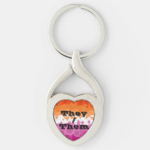 Bubbly Customizable Pronoun Lesbian Pride Flag Keychain