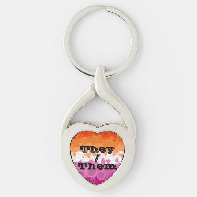 Bubbly Customizable Pronoun Lesbian Pride Flag Keychain (Front)