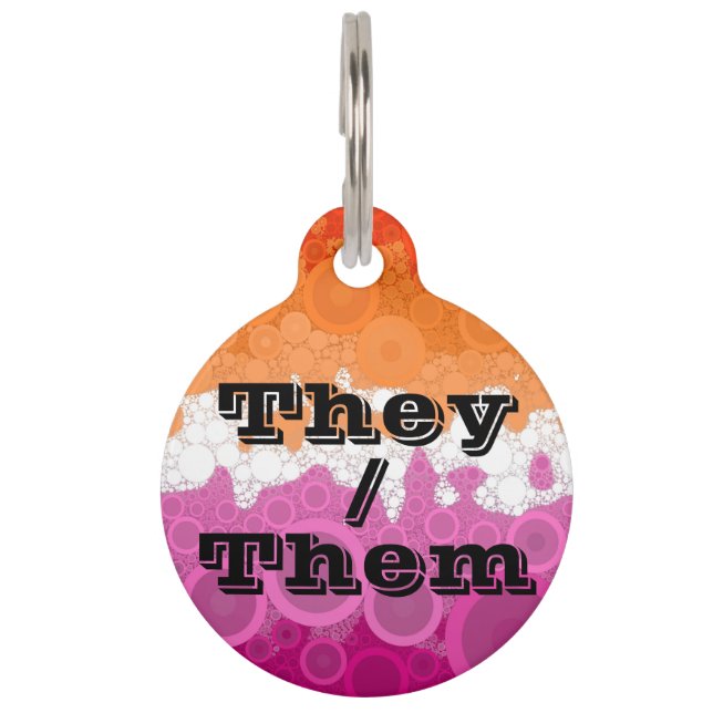 Bubbly Customizable Pronoun Lesbian Pride Flag Pet Tag (Front)