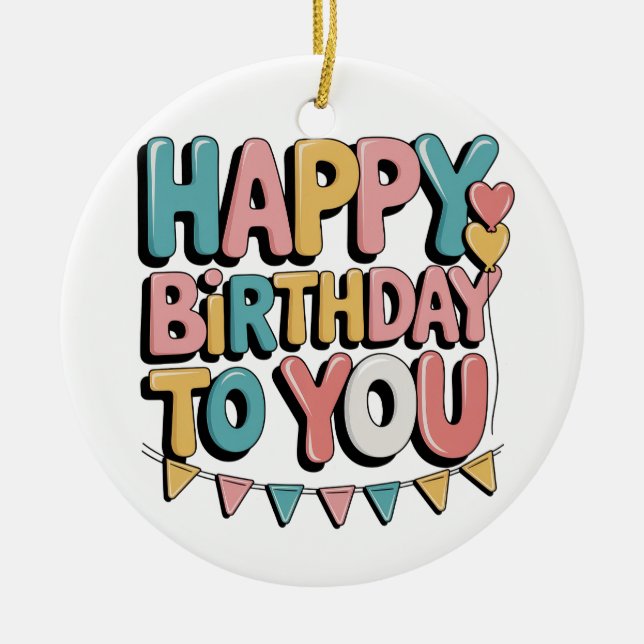 Bubbly Happy Birthday Ceramic Ornament (Front)