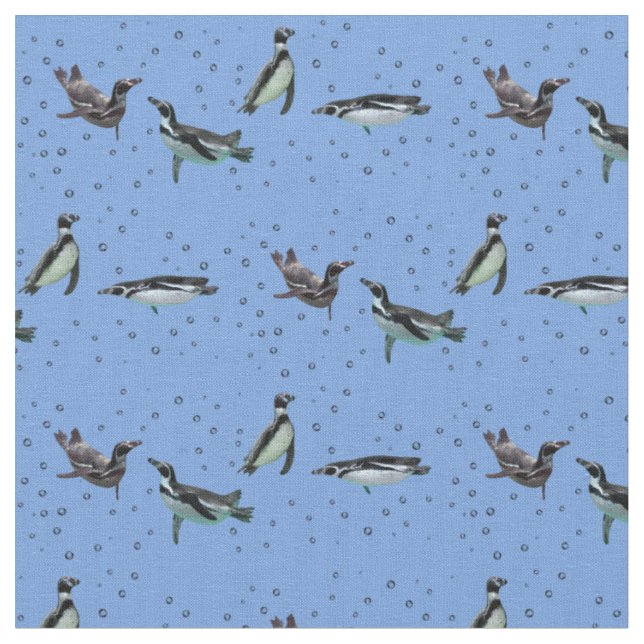 Bubbly Penguins Fabric (Light Blue) (Close Up)