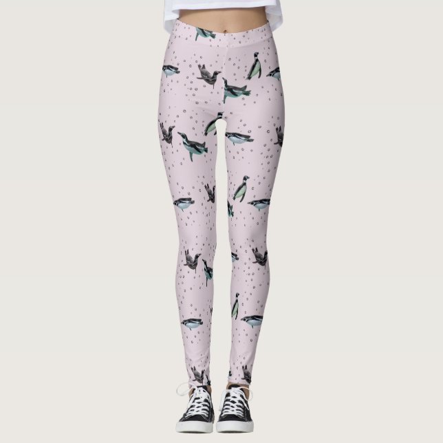 Bubbly Penguins Leggings (Dusty Pink) (Front)