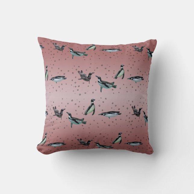 Bubbly Penguins Pillow (Dusty Pink Mix) (Front)