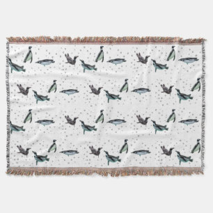 Bubbly Penguins Throw Blanket (choose colour)