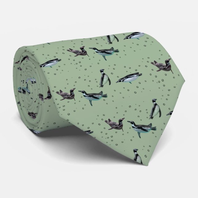 Bubbly Penguins Tie (Green) (Rolled)