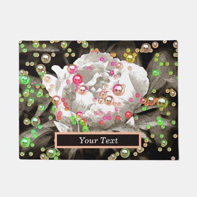 Bubbly Pink and Yellow Peonies Personalized Doormat (Front)