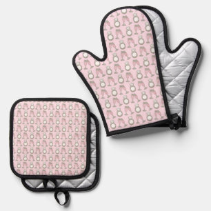 Bubbly Pink Champagne Diamond Ring Personalized Oven Mitt & Pot Holder Set