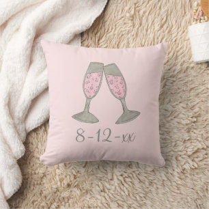 Bubbly Pink Champagne Flute Bride Wedding Date Throw Pillow