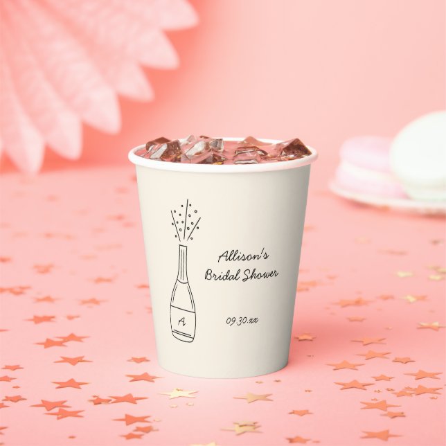 Bubbly Popping Champagne Bottle Bridal Shower Paper Cups (Insitu)