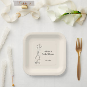 Bubbly Popping Champagne Bottle Bridal Shower Paper Plate