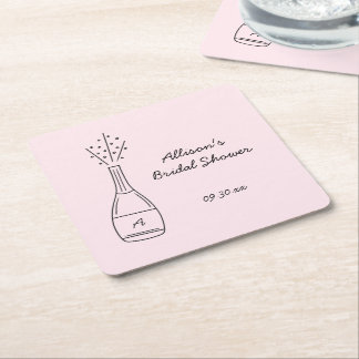 Bubbly Popping Champagne Bottle Bridal Shower Square Paper Coaster