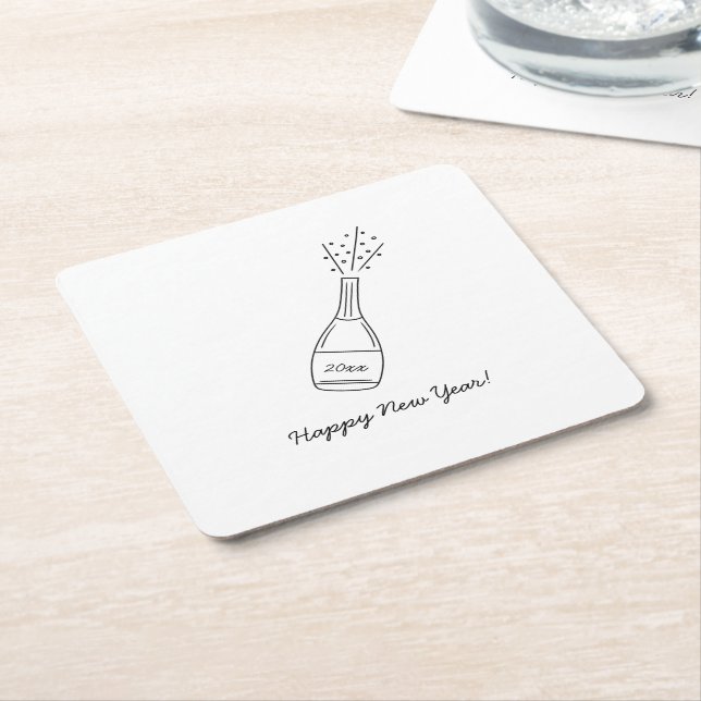 Bubbly Popping Champagne Bottle New Year's Eve Square Paper Coaster (Angled)