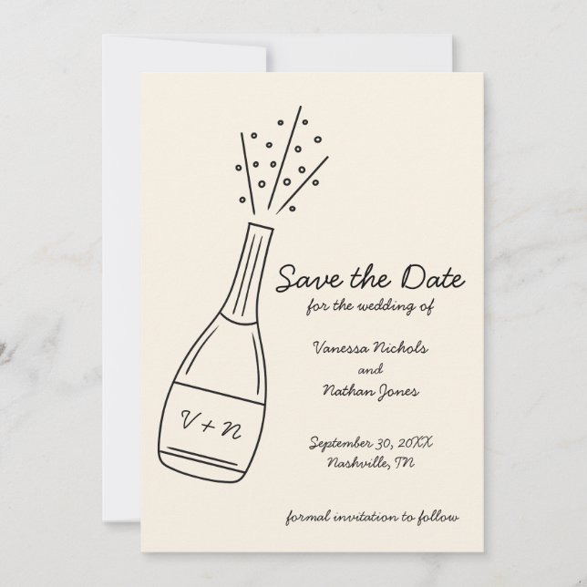 Bubbly Popping Champagne Bottle Save the Date Invitation (Front)